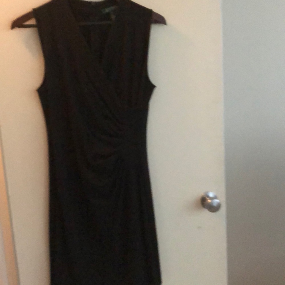 Ralph Lauren black v neck ruched sleeveless dress